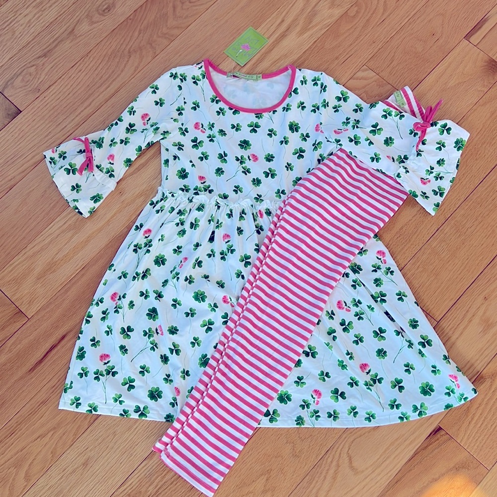 NWT Millie Loves Lily Sz. 10 Clover Dress and Striped Pants Set
